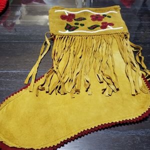 RARE DOUBLE D RANCH BEADED LEATHER  STOCKING W FRINGE